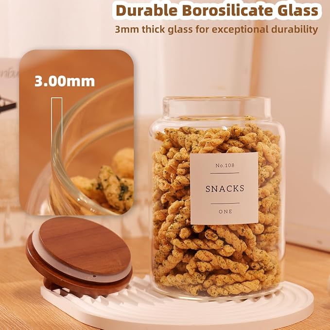 2 Pack Large Glass Flour and Sugar Containers with 132 Pantry Labels - 64 FL OZ Glass Canisters with Bamboo Airtight Lids - Farmhouse Glass Cookie Jars for Rice, Pasta, Cereal, Bath Salt - Image 3