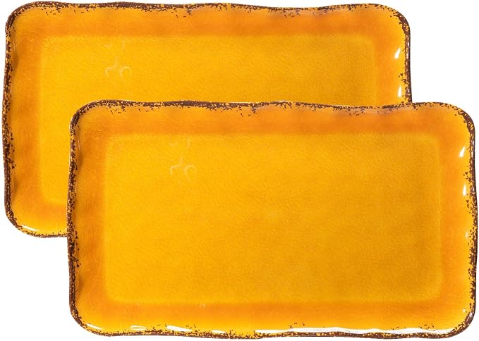 LEHAHA Melamine Farmhouse Rectangular Serving Platter Sets, 17.5" x 10" Large Serving Tray Sets,100% Melamine, Dishwasher Safe, BPA Free, Lightweight and Unbreakable,Gold by LEHAHA