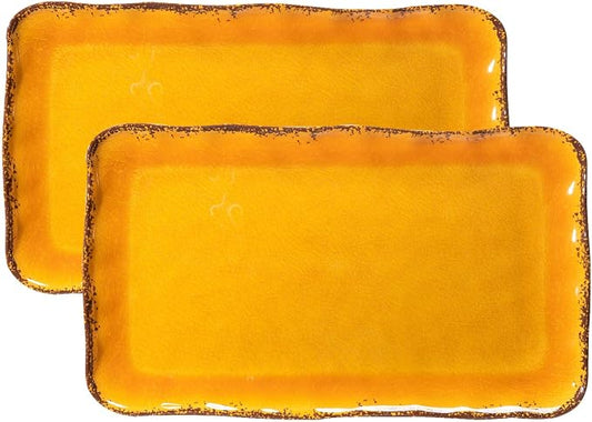 LEHAHA Melamine Farmhouse Rectangular Serving Platter Sets, 17.5" x 10" Large Serving Tray Sets,100% Melamine, Dishwasher Safe, BPA Free, Lightweight and Unbreakable,Gold by LEHAHA