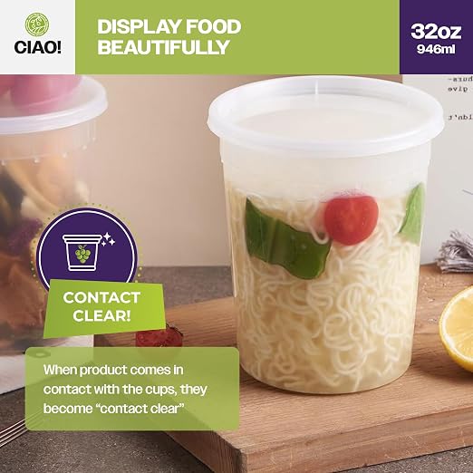 CIAO! 32OZ PP Injection Molded Soup-Deli Container with LLDPE Lid, Microwavable and BPA Free (240/240 combo pack) - Image 6