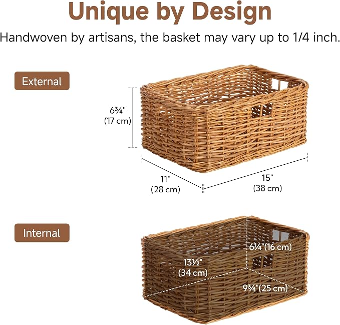 StorageWorks Pantry Baskets, Willow Storage Baskets for Organizing, Shelves, Pantry Organizers and Storage, Brown, 15" L x 11" W x 6 ¾"H - Image 2