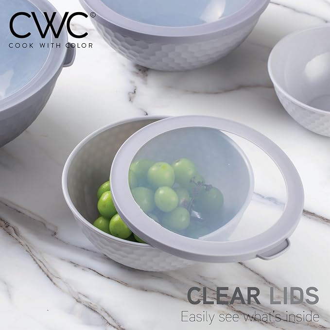 COOK WITH COLOR Mixing Bowls with Lids - 12 Piece Plastic Nesting Bowls Set includes 6 Prep Bowls and 6 Lids, Microwave Safe Mixing Bowl Set, Grey Embossed - Image 6