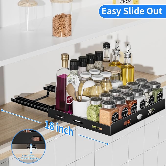 BOIVSHI 1 Tier Pull Out Spice Rack for Cabinet, 12.6" Wx10.5 Dx2.8 H | Metal Heavy Duty Spice Rack Easy to Assembly, Spice Organizer to Save Cabinet Space, Metal Noise-Free Sliding Seasoning Rack - Image 6