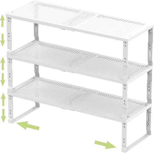 Jojocross Adjustable Expanable Stackable Spice Rack Shelf Pantry Storage Organizer for Kitchen Cabinet,Countertop,Bathroom and More.Space is no Longer Limited(3Packs/White/Medium) by JOJOCROSSHIGHQUALITYLIFE
