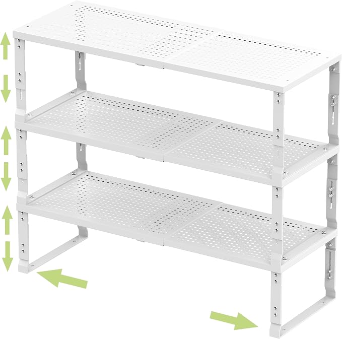 Jojocross Adjustable Expanable Stackable Spice Rack Shelf Pantry Storage Organizer for Kitchen Cabinet,Countertop,Bathroom and More.Space is no Longer Limited(3Packs/White/Large) by JOJOCROSSHIGHQUALITYLIFE