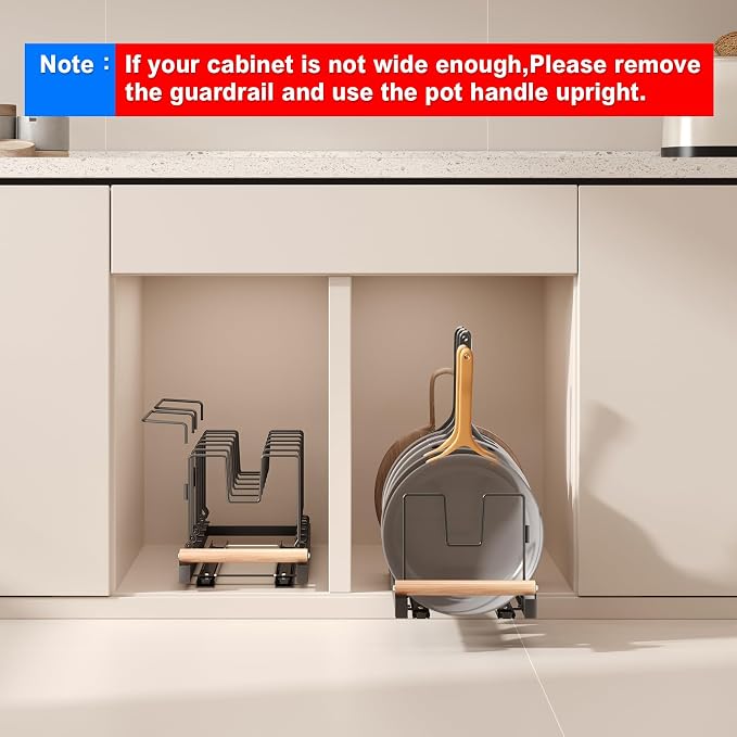 Magheo 2 Pack Pull Out Pots and Pans Organizer Under Cabinet, 22" Deep Expandable Pot Lid Organizer and Storage with 10 Adjustable Dividers Adhesive Pot and Pan Holder Rack with Handle Bracket(Black) - Image 8
