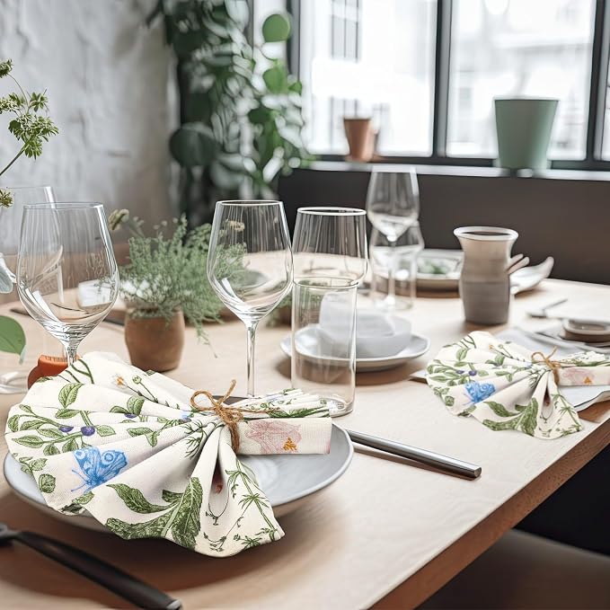 Funnymoom 36 Pcs Herbs and Wild Flowers Cloth Napkins Floral Plants Reusable Napkins Country French Toile Dinner Soft Absorbent for Summer Holiday Party - Image 4