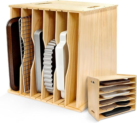 6 Tier Wooden Tray Dividers for Cabinets, Cookie Sheet Organizer 15.7" W x 16.5" H x 12.6" D Baking Sheets, Pans and Cutting Boards Organizer for Kitchen Cabinets or Countertop by Unknown