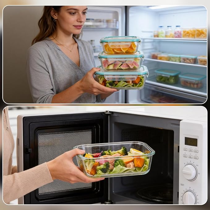 Liuruiyu Glass Food Storage Containers with Lids, 8 Pack Meal Prep Containers, Airtight Bento Boxes with Leak Proof Locking for Microwave, Oven, Freezer and Dishwasher, BPA Free（5oz to 36oz） - Image 7
