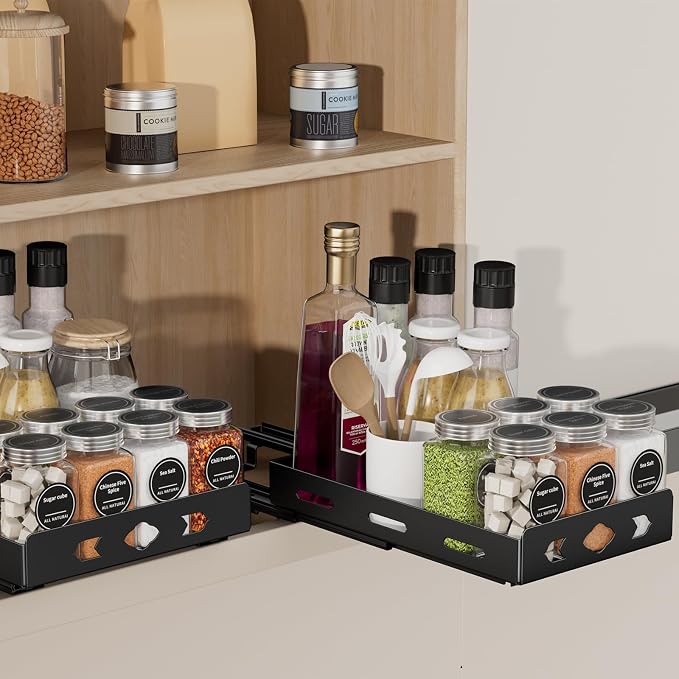 BOIVSHI Pull Out Spice Rack Organizer for Cabinet, Heavy Duty - Sliding Spice Rack, Vertical Spice Rack for Kitchen, Cabinet, Cupboard, Pantry (6.3''Wx10.5''Dx2.8''H, Metal Black) - Image 9