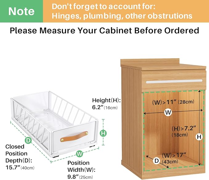 Pull out Cabinet Organizer,Heavy Duty Slide out Pantry Shelves Drawer Storage with Adhesive Nano Film,Sliding Mesh Cabinet Basket with Handle for Kitchen, Bathroom, Home, 9.8"W X 15.7"D X 6.2"H,White - Image 2