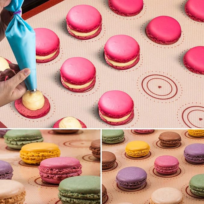 Macaron silicone baking mats - Macaroon Baking suppliers 1 Quarter Sheet + 2 Half Sheet Macaron Baking Mat,Macaron Baking Sheet,2 Piping Pastry Bag with Bag Tie,6 Piping Tips - Image 7
