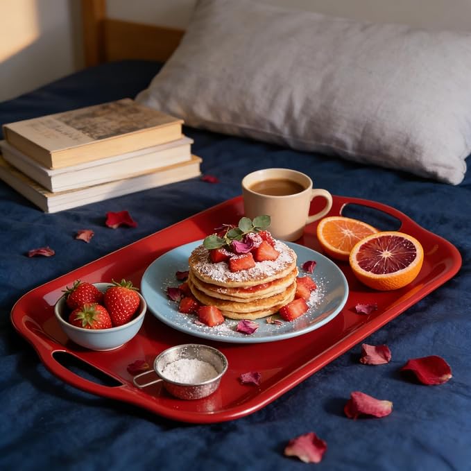 Extra Large Melamine Platters, Serving Tray with Handles for Cookie, Cupcakes, Desserts, Dishwasher Safe, Ottoman Tray Decor, Set of 2, 2 pcs Mats Included (Red&Blue, 21''x14'') - Image 6