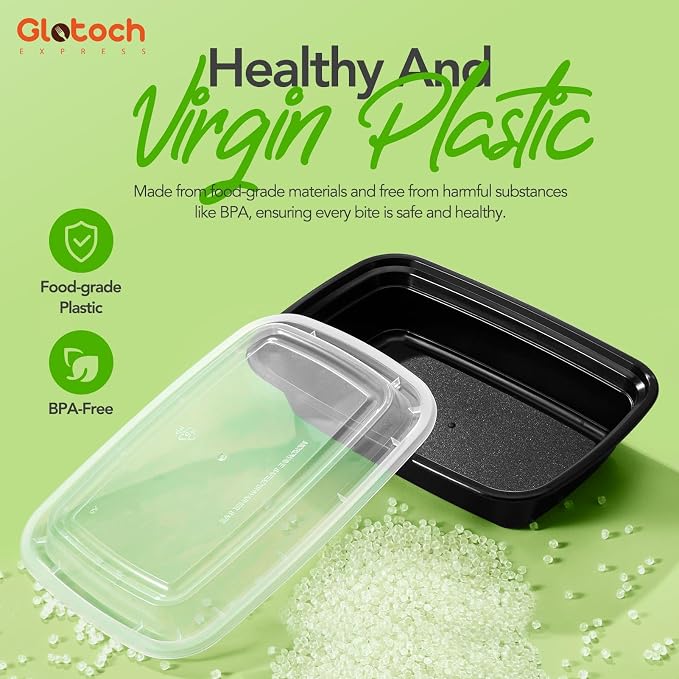 Meal Prep Containers 24oz-100 Pack (200-Piece) Reusable Food Storage Containers with Lids Microwave, Freezer, Dishwasher Safe - Leakproof & BPA Free Durable Plastic Bento Box for To Go Take Out - Image 5