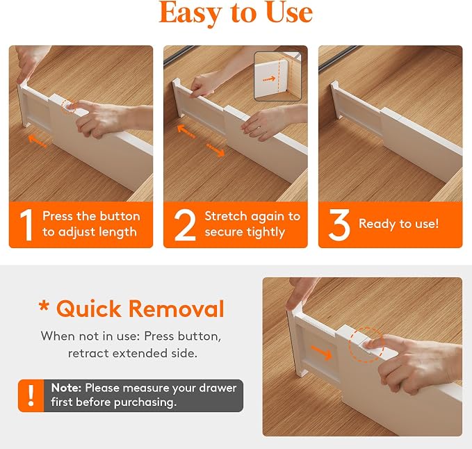 Lifewit 5" Tall Upgrade Drawer Dividers, Adjustable Deep Drawer Organizer | 13.5"-22" Expandable White Drawer Separator for Clothes, Dresser/Kitchen/Closet/Bedroom/Office Organization & Storage, 4 Pack - Image 6