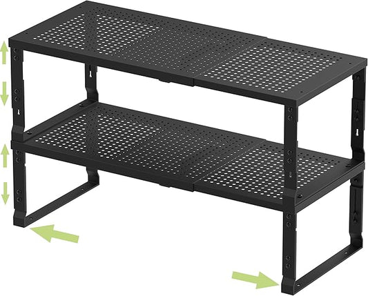 Jojocross Adjustable Expanable Stackable Spice Rack Shelf Pantry Storage Organizer for Kitchen Cabinet,Countertop,Bathroom and More.Space is no Longer Limited(2Packs/Black/Large) by JOJOCROSSHIGHQUALITYLIFE
