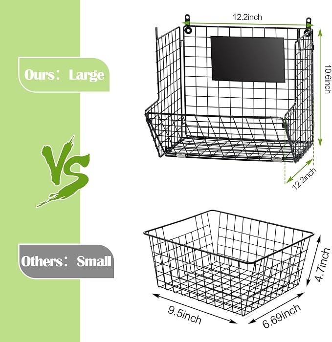 X-cosrack Metal Wire Basket Wall Mount, 3 Tier Wall Storage Basket Organizer with Hanging Hooks Chalkboards, Rustic Kitchen Fruit Produce Bin Rack Bathroom Tower Baskets (Black) - Image 7