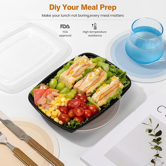 Glotoch Express 32oz 1-Compartment Meal Prep Containers with Lids, Durable BPA-Free Plastic Meal Prep Boxes, Microwave/Freezer/Dishwasher Safe, 150 Pack - Image 5