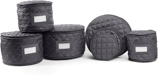 Covermates Keepsakes Dish Storage Set – Padded China & Dinnerware Storage Cases with Dividers, Cup & Stemware Storage, Quilted Polyester Protection, ID Window, Slate by Covermates