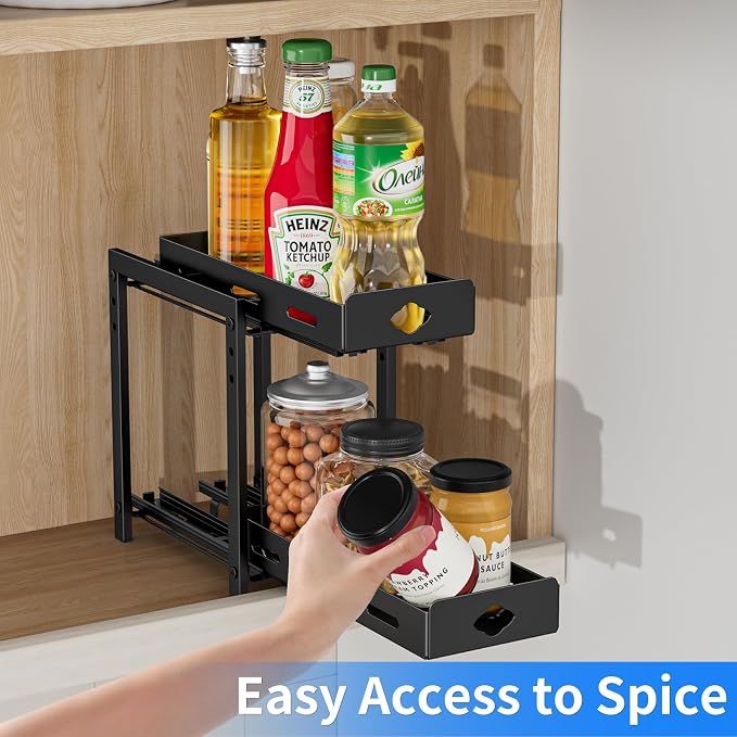 BOIVSHI Pull Out Spice Rack, Cabinet Spice Organizer, 5.3''Wx10.8''Dx9.2''H | Height Adjustable Vertical Spice Rack for Cabinet, 2 Tier Spice Racks for Inside Cabinets, Made of Metal for Easy Assembly - Image 7