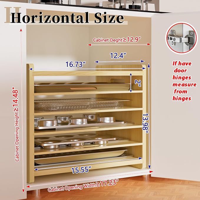 6 Tier Wooden Tray Dividers for Cabinets | Baking Cookie Sheet Organizer, Vertical/Horizontal Cabinet Dividers for Pots, Cutting Board, Kitchen Organizers and Storage - Image 2
