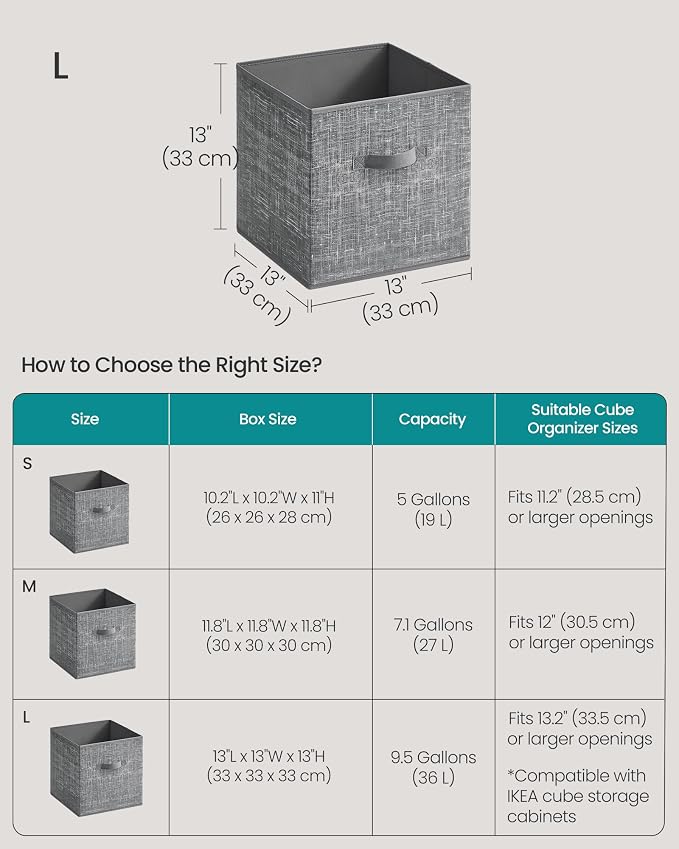 SONGMICS Storage Cubes, 13 x 13 x 13 Inches Non-Woven Fabric Bins with Double Handles, Set of 10, Closet Organizers for Shelves, Foldable, for Clothes, Cattail Gray UROB133G01 - Image 5