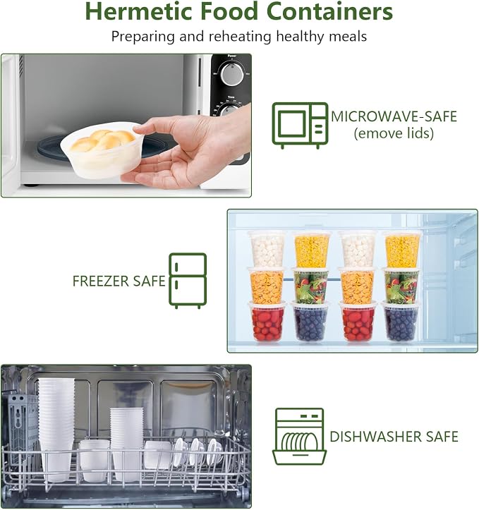 Cozary Food Containers with Lids 48 Pieces, Airtight Food Containers 12-32oz and 24-16oz and 12-8oz, Reusable Plastic Cups for Food, Safe in Microwave and Freezer - Image 3