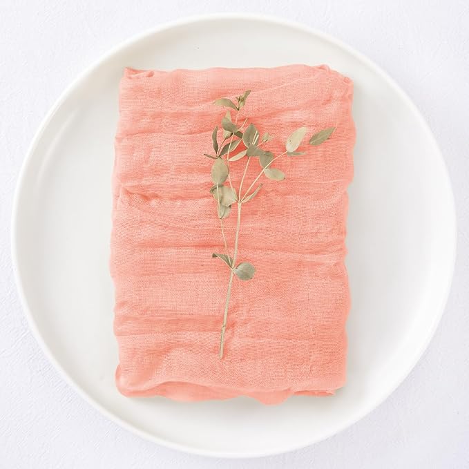 DeZerlor Coral Pink Fall Thanksgiving Cheesecloth Napkins Set of 12 for Party - Image 5