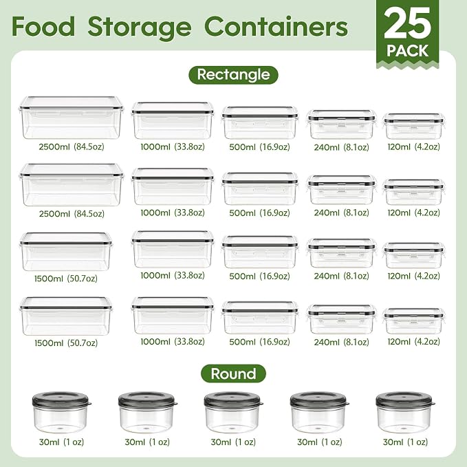 KEMETHY 50-Piece Food Storage Containers with Lids(25 Containers & 25 Lids), Plastic Food Containers for Pantry & Kitchen Storage and Organization, BPA-Free, Leak Proof, Reusable with Labels & Pen - Image 2
