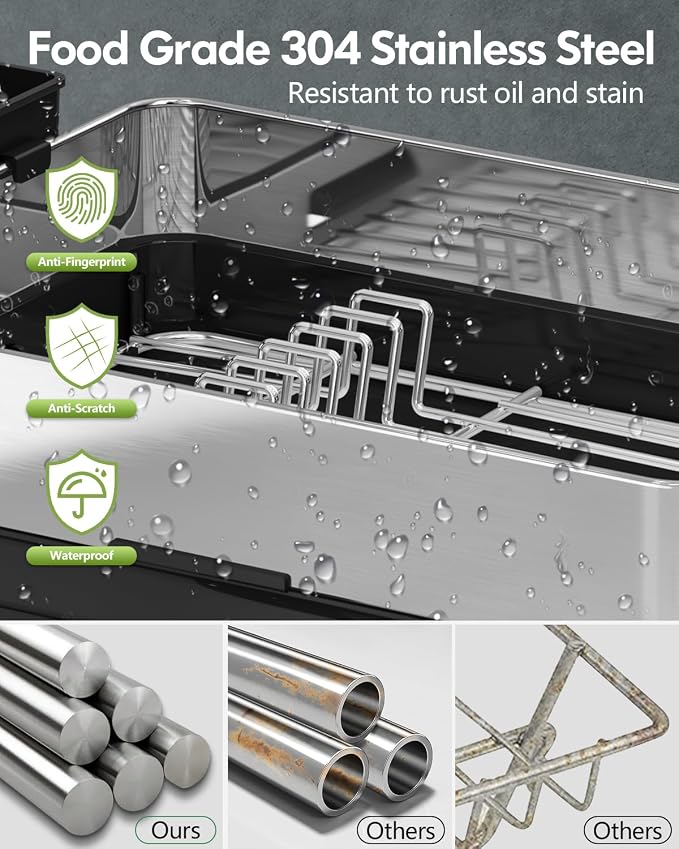 1 Tier Large Stainless Steel Dish Drying Rack with Drain Board | Space Saving, Rust Proof Metal, Automatic Drainage Drainer for Kitchen Counter, Modern Black and Silver for Pots and Pans - Image 5