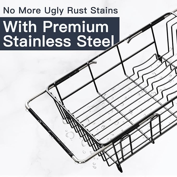 Dish Drying Rack Over The Sink with Utensil Holder | Expandable Stainless Steel Dish Drainer for Small Kitchen, Apartment, RV, Counter Space Saving, Perfect Fit, Rustproof - Image 4