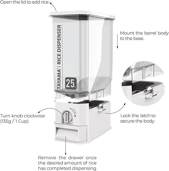TAYAMA 55 lbs. Capacity Rice Dispenser Grain Storage Container,White - Image 4