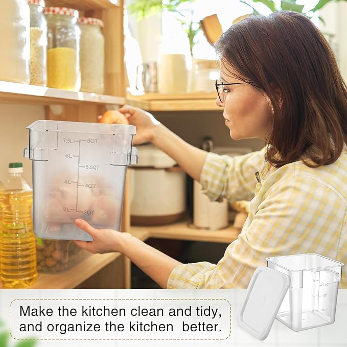 FoldTier 2 Pieces Square Food Storage Containers Polycarbonate Clear food Container with Lid Commercial Storage with Graduations for Commercial Kitchen Dough Marinating Meat(White,8 Qt) - Image 4