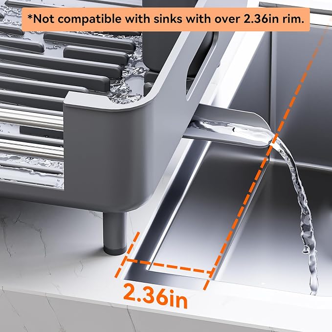 Urackify Extendable Stainless Dish Drying Rack for Kitchen Counter, Gray | 13.78"W x 18.7"L, Foldable Drainboard for Space Saving, Knife and Utensil Holder, Fast-draining Spout - Image 7
