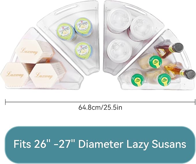 Oubonun Lazy Susan Organizers Set of 6, 10.2”x 9.4”x 4” Plastic Transparent Kitchen Cabinet Storage Bins with Handle, 4" Deep Container, 1/8 Wedge - Food Safe, without BPA - Image 2