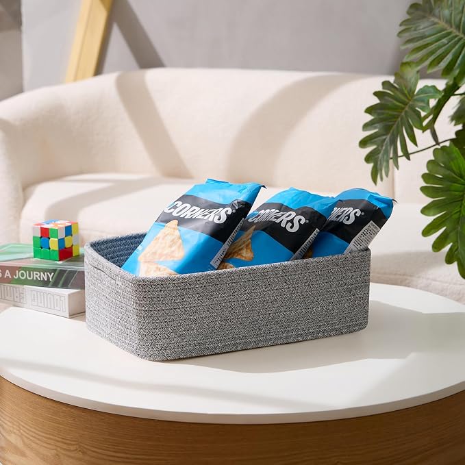 MiniArk Large Shallow Organizing Baskets 15x11x5.1 Inches - Rope Woven Storage Bins for Bathroom, Shelves, Cube Closet, Mixed Grey 4 Packs - Image 5