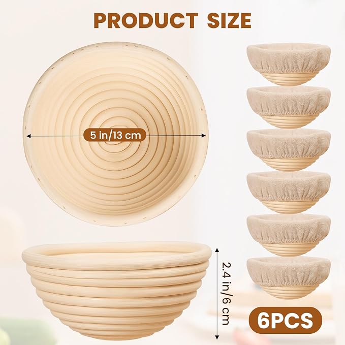 5 Inch Banneton Bread Proofing Basket Set of 6, Kikcoin Mini Sourdough Bread Baking Supplies, Small Banneton Basket Proofing Baskets for Sourdough Bread Baking - Image 2