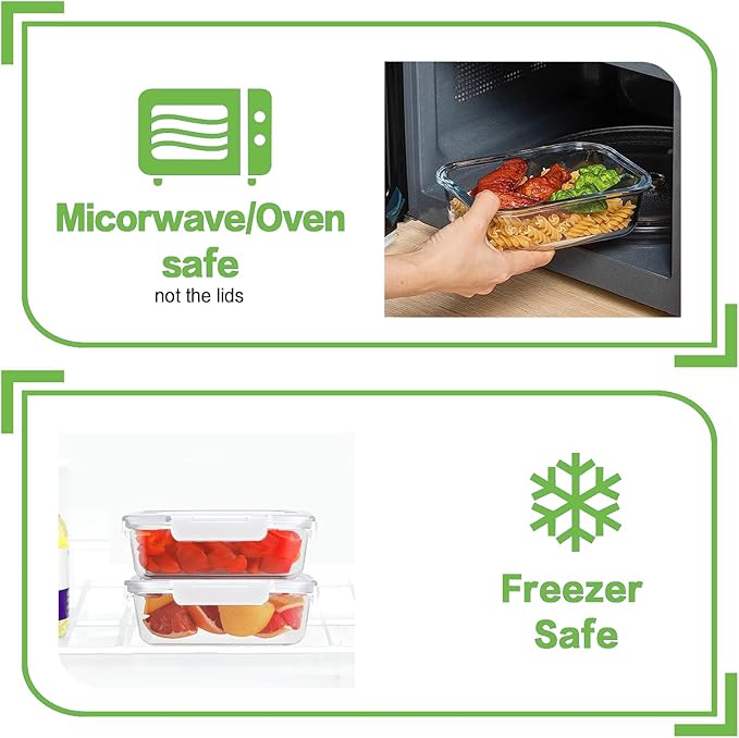 HOMBERKING 10-Pack Glass Meal Prep Containers, 36 oz/14 oz, Locking Lid Set | Borosilicate Glass Food Storage Containers Set, Airtight Lunch Bento Boxes, BPA-Free, Dishwasher Freezer, Oven Safe-White - Image 4