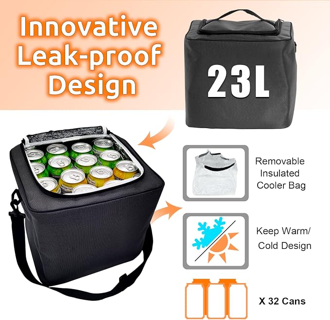 Collapsible Trunk Organizer with Insulated Leakproof Cooler Bag,Removable Lid,Adjustable Securing Straps,3 Compartments Trunk Organizer for SUV,Truck,Sedan(Grey & Black) - Image 5