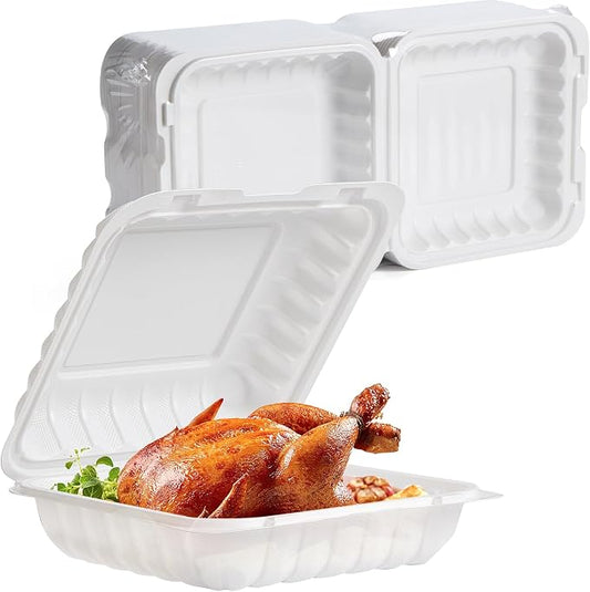 White To Go Containers 8" 34 oz 55 Pack - Shrink Wrap Ready to Use | Mineral Filled PP BPA Free Clamshell Boxes | Food Grade Freezer Microwave Dishwasher Safe | Bulk for Catering & Restaurants by wonderfulmealprep