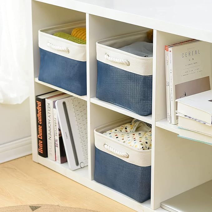 Storage Bins for Shelves - 1 Pack 15.7x11.8x8.3 inch Fabric Storage Cubes, Storage Basket for Organizing Gift Laundry Cloth Toy Room (White & Jean Blue) - Image 3