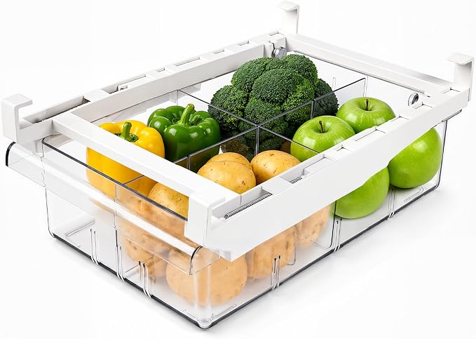 Fridge Drawer Organizer Pull-Out Under Shelf Bin, Adjustable Dividers | BPA-Free Clear Space-Saving Storage by spaceheater