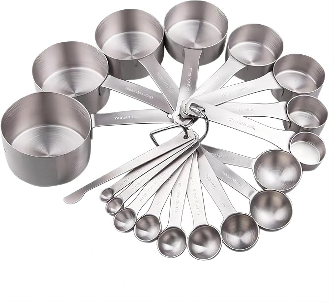 Measuring Cups and Spoons Set, 18/8 Stainless Steel Measuring Cups and Spoons for Kitchen & Baking, Heavy Duty Metric & US 8 Measuring cups, 9 Measuring Spoons Set by Smithcraft