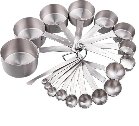 Measuring Cups and Spoons Set, 18/8 Stainless Steel Measuring Cups and Spoons for Kitchen & Baking, Heavy Duty Metric & US 8 Measuring cups, 9 Measuring Spoons Set by Smithcraft