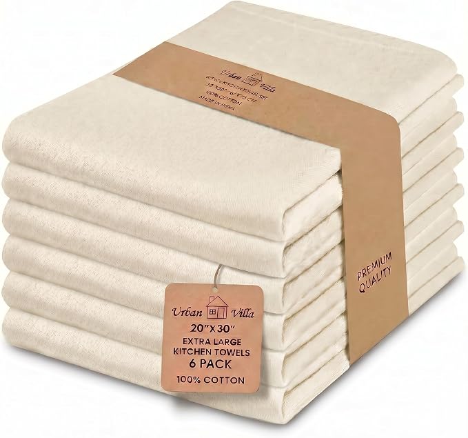 Urban Villa Kitchen Towels Cotton Dish Towels 20”x30” (Set of 6) Ivory by CottonTrends