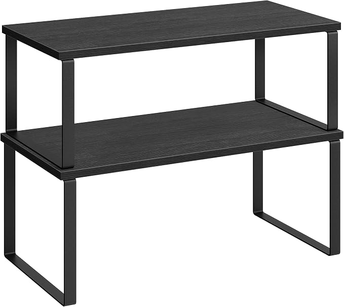 SONGMICS Cabinet Organizer Shelf, Set of 2 Kitchen Counter Shelves, Kitchen Storage, Spice Rack, Stackable, Expandable, Metal and Engineered Wood, 15.6 Inches, Ink Black and Charcoal Black UKCS025B01 by Unknown