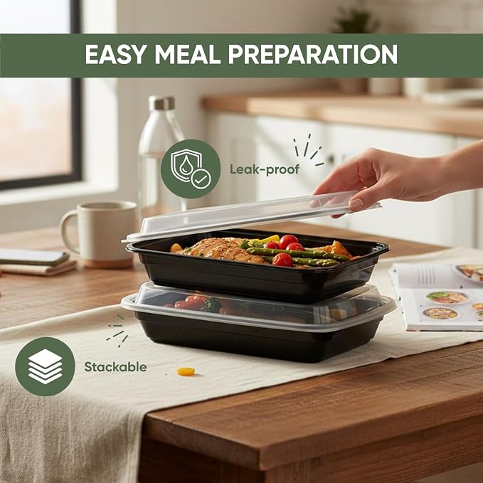 150 Pack (300 Piece) 38 oz Meal Prep Containers Reusable BPA Free Leakproof Stackable Food Storage Containers with Lids Microwave & Dishwasher Freezer Safe To Go Bento Box Style Take Out Clear Plastic - Image 7