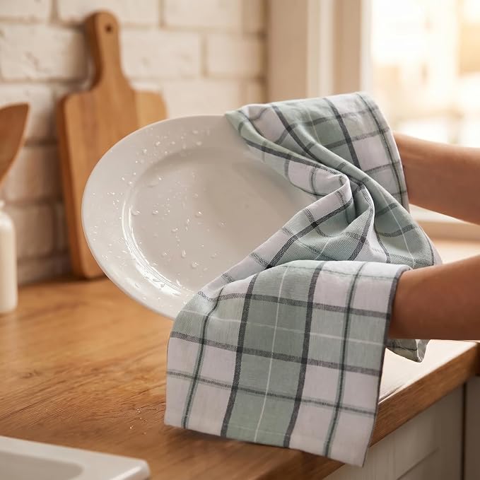 Urban Villa Kitchen Towels Cotton Dish Towels 20”x30” (Set of 6) Majestic Checks - Image 7