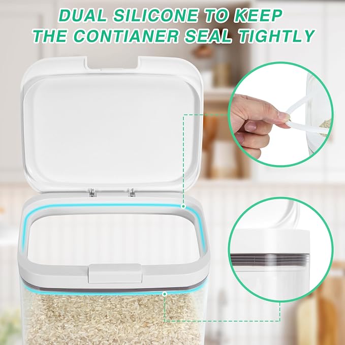 11 Lbs Rice Storage Container 5.8Qt Flour Sugar Containers with Flip-up Lid | Airtight BPA Free Dog Food Storage Bin Crystal-Clear Plastic Dry Food Holder for Kitchen Pantry Organization - Image 4