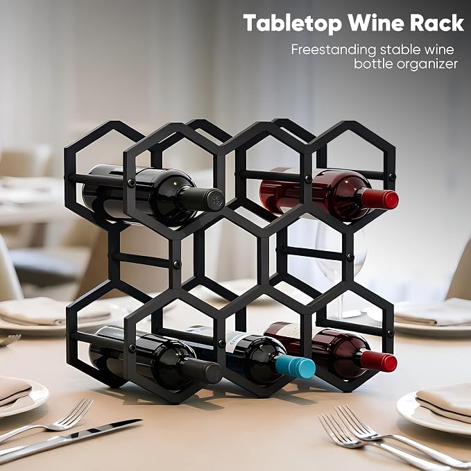 3-Tier Hexagon Metal Countertop Wine Rack, 8 Bottles Tabletop Wine Bottle Holder Stand for Cabinet Pantry, Indoor Outdoor Home Bar Storage Organizer - Image 3